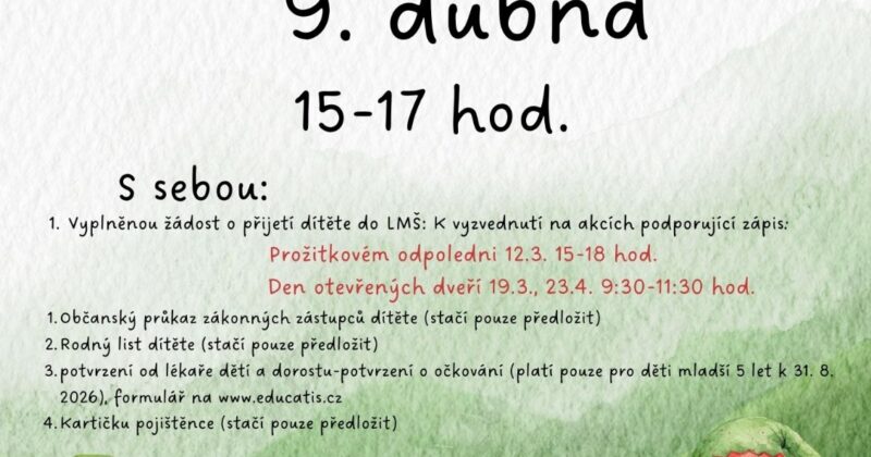 Zápis do Lesní mateřské školy Letokvítek na školní rok 2026/2027